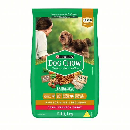 Purina ração seca para cães adultos minis e pequenos dog chow sabor carne, frango e arroz (10,1 kg)