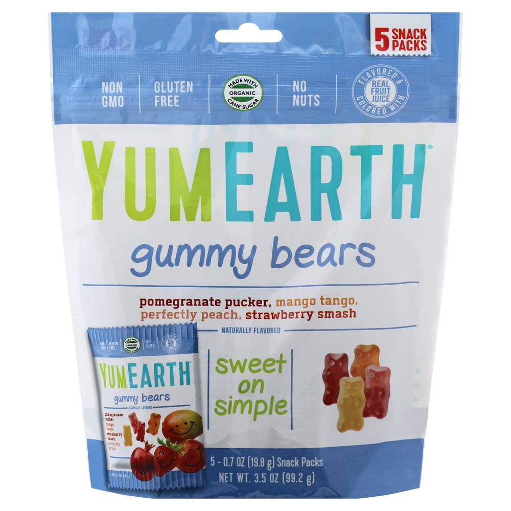 YumEarth Gluten Free Gummy Bears, Pomegranate Pucker-Manggo Tango-Perfectly Peach-Strawberry Smash (5 x 0.7 oz)