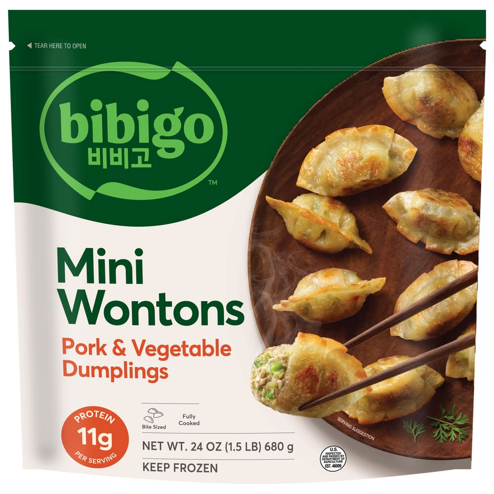 bibigo Frozen Mini Wontons Dumplings, Pork & Vegetable (24 oz, 65 ct)
