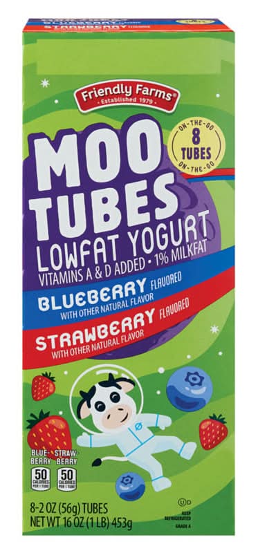 Friendly Farms Moo Tubes Lowfat Yogurt, Strawberry-Blueberry (8 x 2 oz)