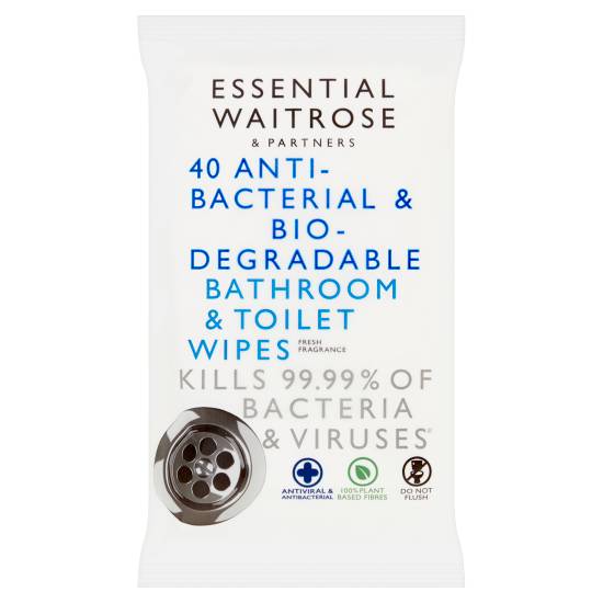 Essential Waitrose Anti- Bacterial & Biodegradable Bathroom & Toilet Wipes (40 ct)