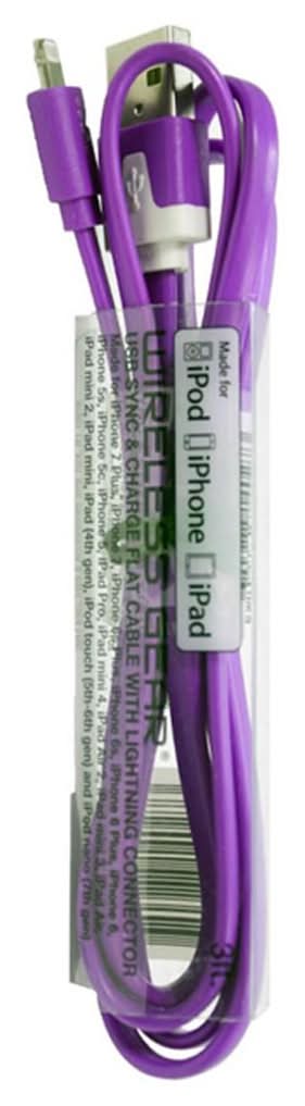 Wireless Gear Iphone Lightning Cable, 3 ft, Purple