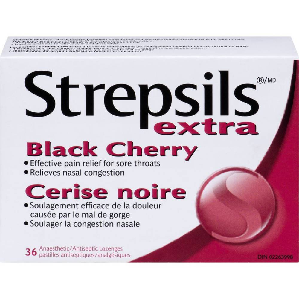 Strepsils extra pastilles antiseptiques & analgésiques - extra antiseptic & analgesic lozenges (36 unités) (cerise noire)