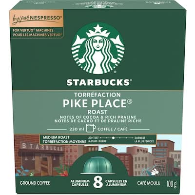 Starbucks capsules de café moulu torréfié pike place - pike place roast ground coffee capsules (8 unités) (100 g) (notes de chocolat & noix grillées)
