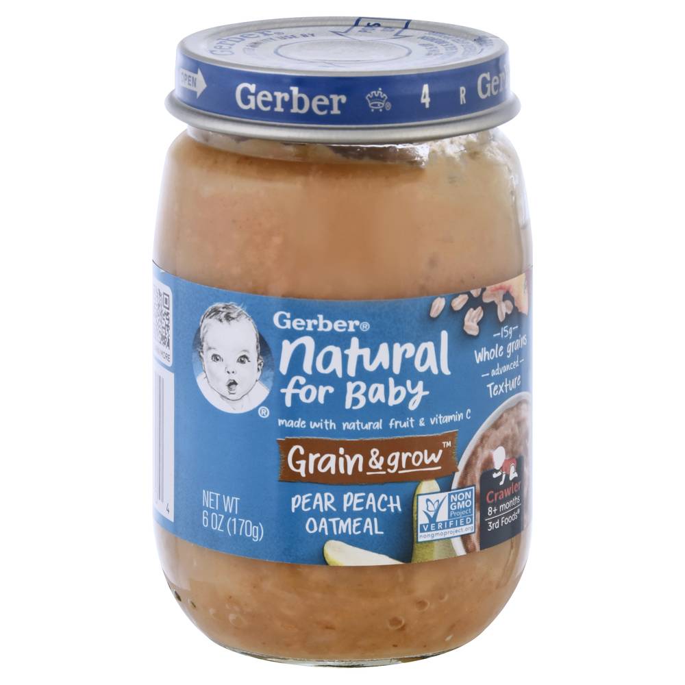 Gerber Grain & Grow Pear Peach Oatmeal Baby Food 8+ Months (6 oz)