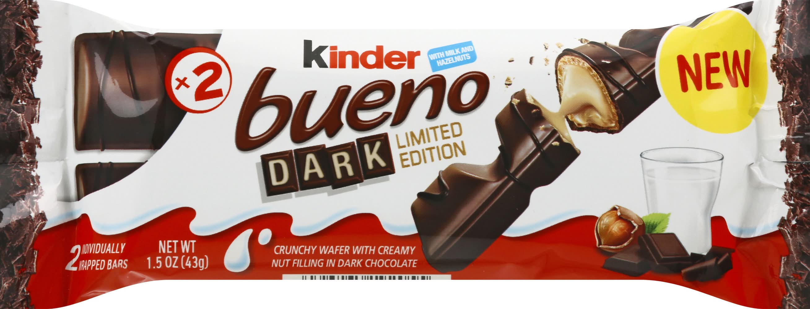 Kinder Bueno Dark Chocolate Bar, Hazelnut (1.5 oz, 2 ct)