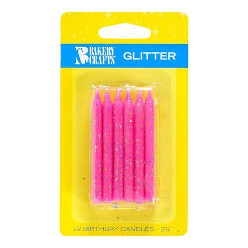 Bakery Crafts Glitter Pink Candles (12 units)