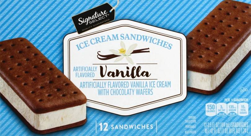 Signature Select · Vanilla Ice Cream Sandwiches (12 x 3.5 fl oz)