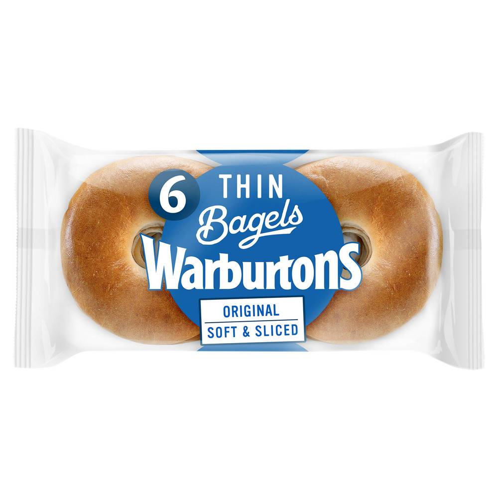 Warburtons Plain Thin Bagels x6