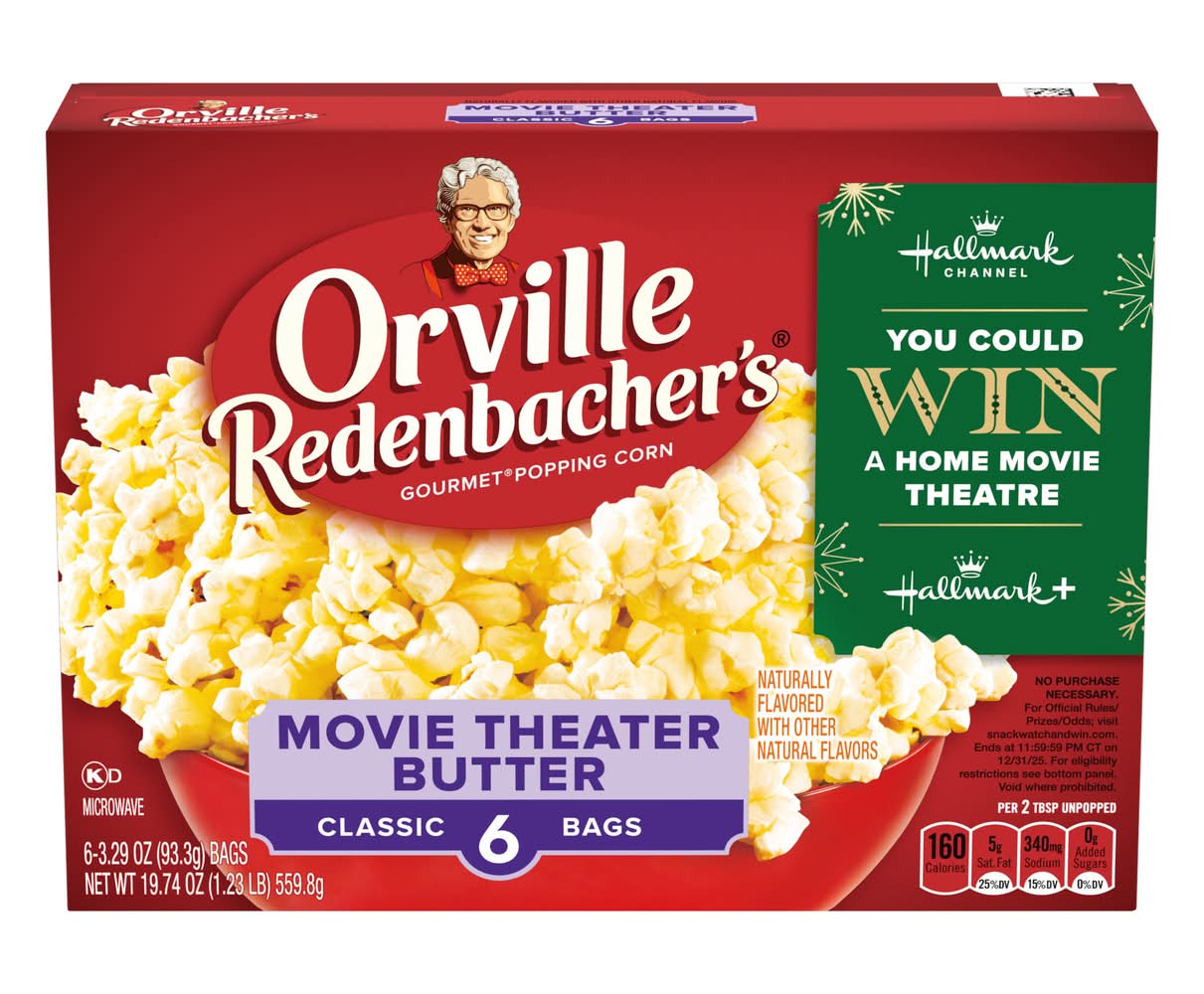 Orville Redenbacher's Gourmet Popping Corn Kernels, Movie Theater Butter (6 x 3.29 oz)