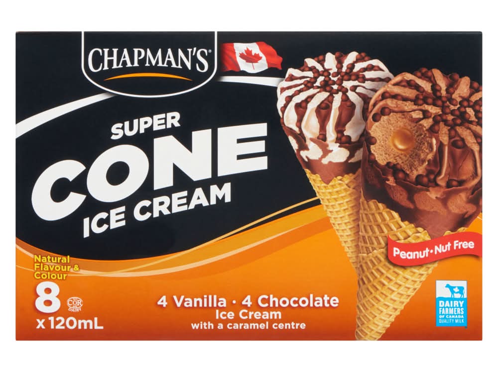 Chapman's Super Cone Ice Cream, Vanilla-Chocolate (8 x 120 ml)