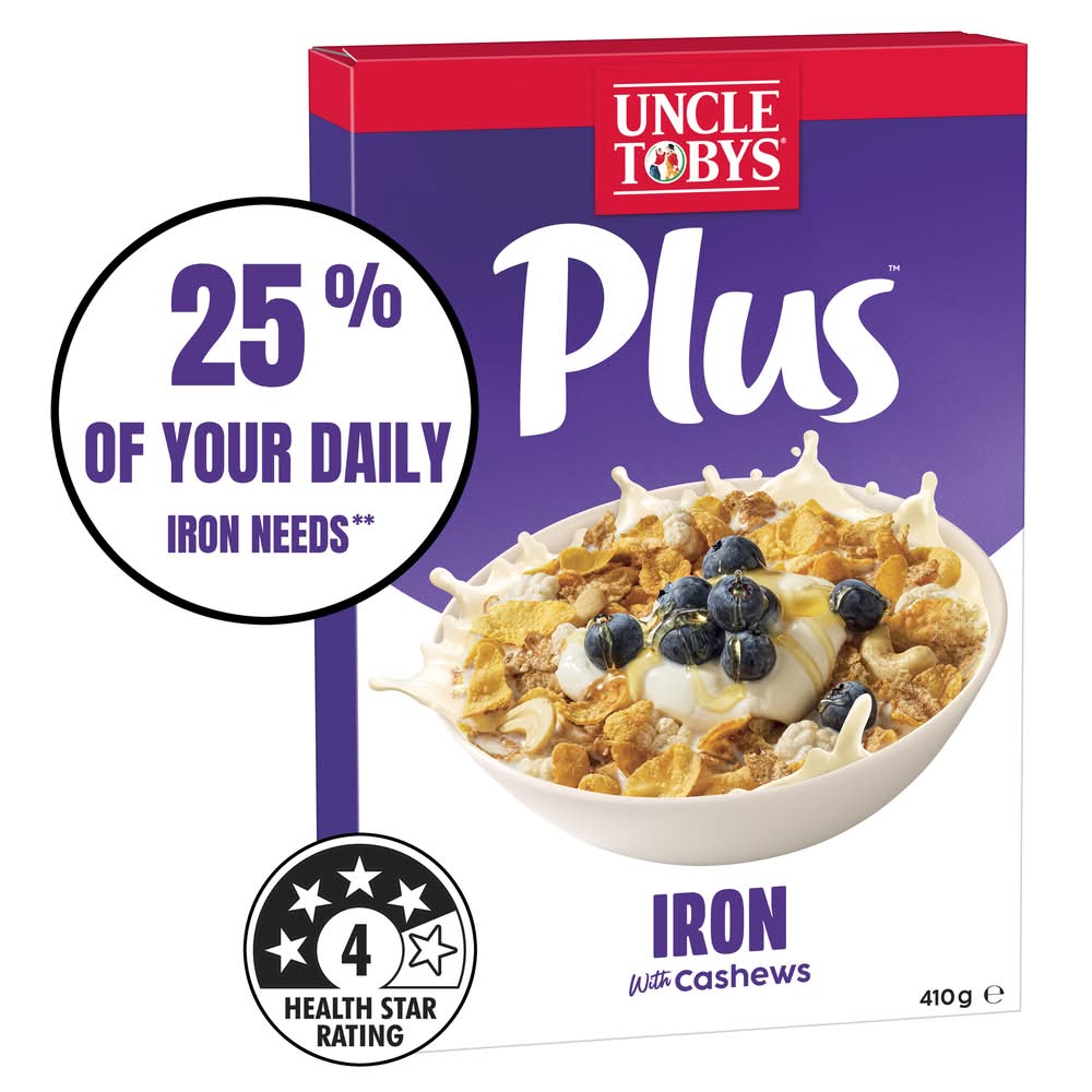 Uncle Tobys Iron Nutty Clusters + Cashews Breakfast Cereal (410g)