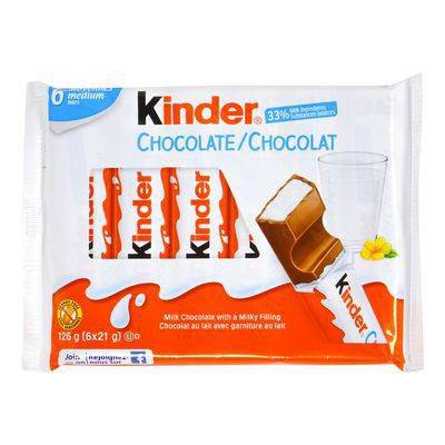 Kinder chocolat au lait avec garniture au lait (6 x 21 g) - milk chocolate with a milky filling (6 x 21 g)