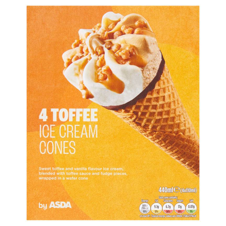 ASDA Toffee, Ice Cream Cones (4 pack)