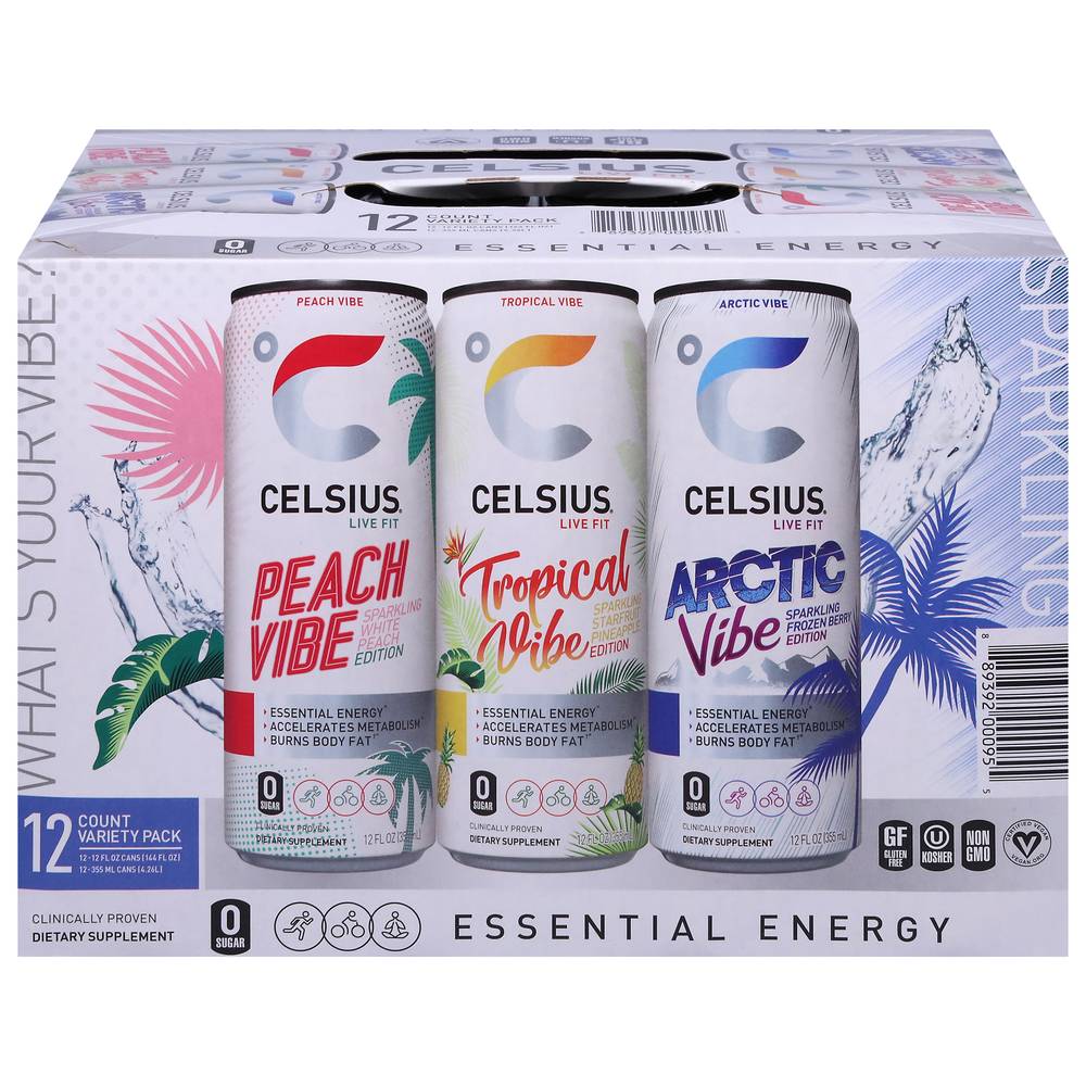 Celsius Sparkling Essential Energy Drink, Assorted (12 x 12 fl oz)