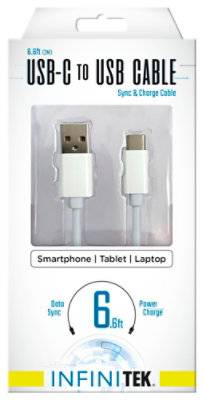 Usb-C To Usb Sync & Charge Cable White Reversable Type-C Cble 6.6Ft - Ea