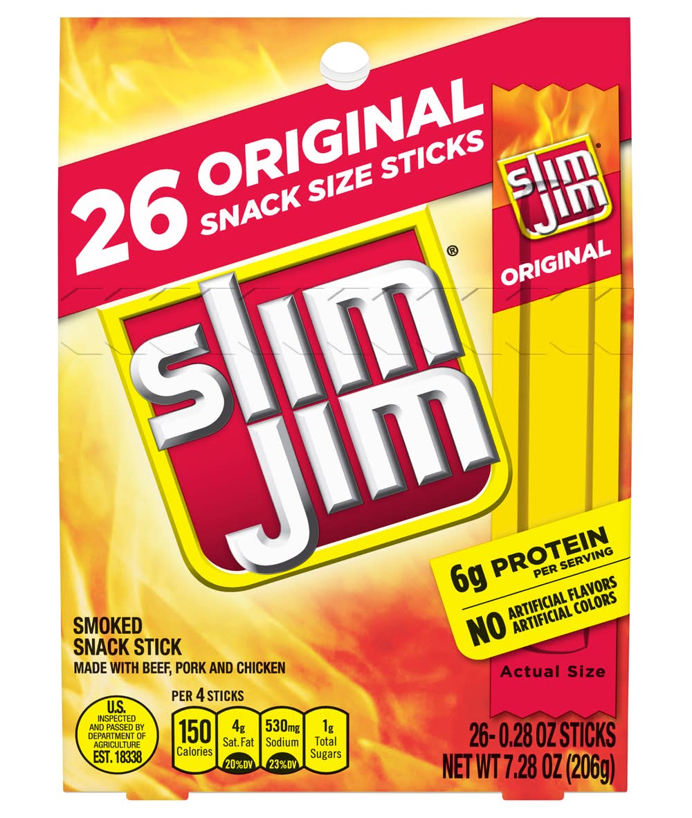 Slim Jim Smoked Snack Sticks, Original (26 x 0.28 oz)