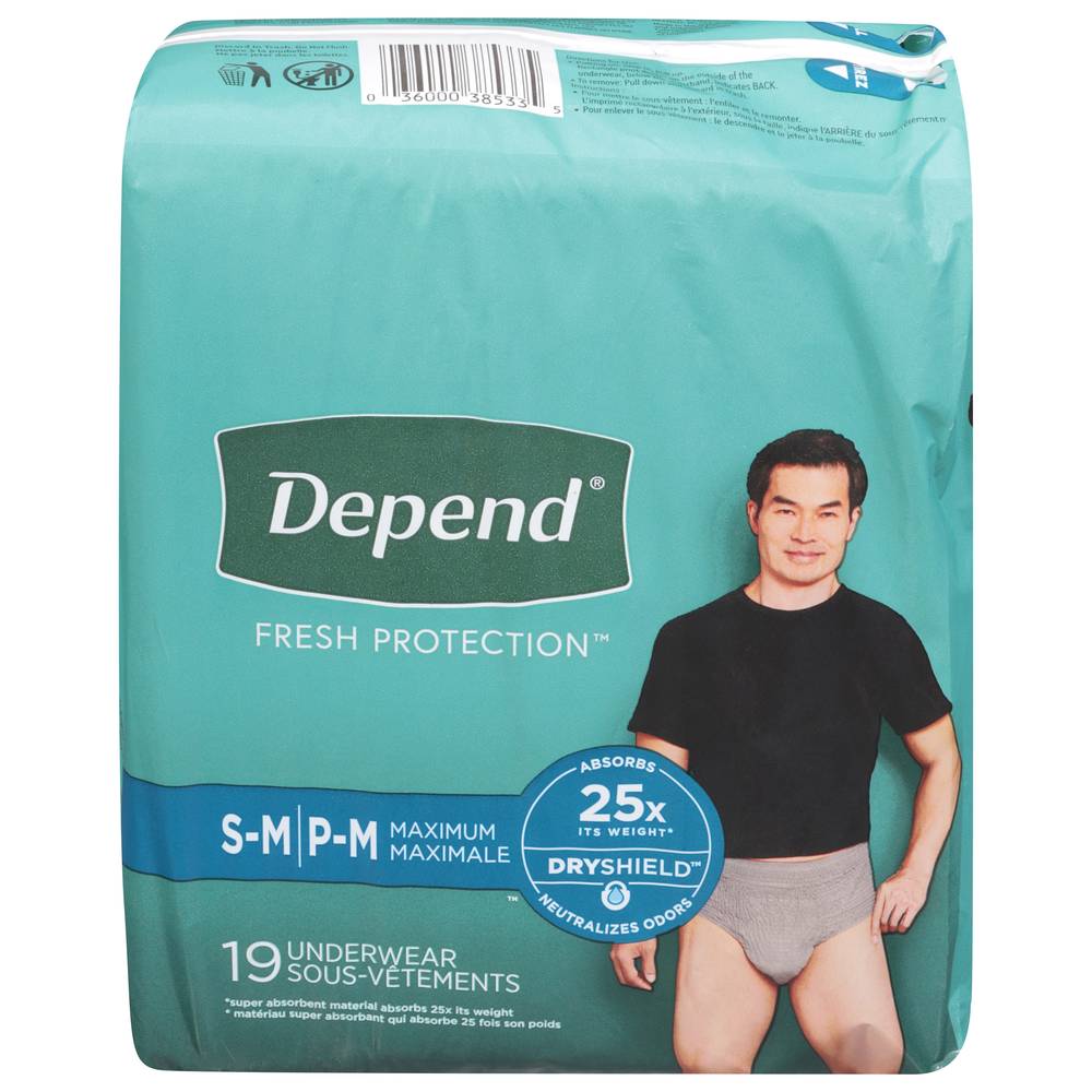 Depend Maximum Absorbency Underwear, Male, S-M: 26-34 in (19 ct)