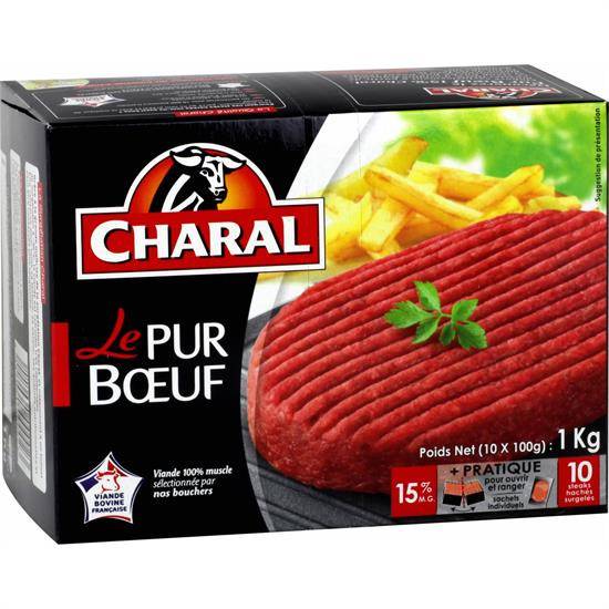 Steak haché pur bœuf 15% MG CHARAL - les 10 pièces de 100 g