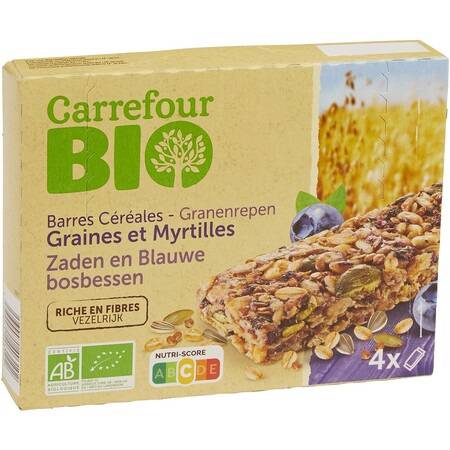 Bio - FID - Barres céréales bio graines et myrtilles CARREFOUR BIO - les 4 barres de 25g