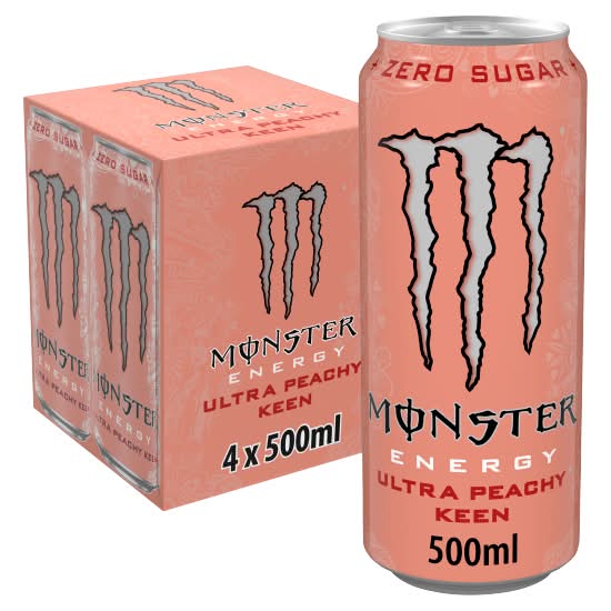 Monster Energy Ultra Peachy Keen, Zero Sugar Energy Drink (4 x 500ml)