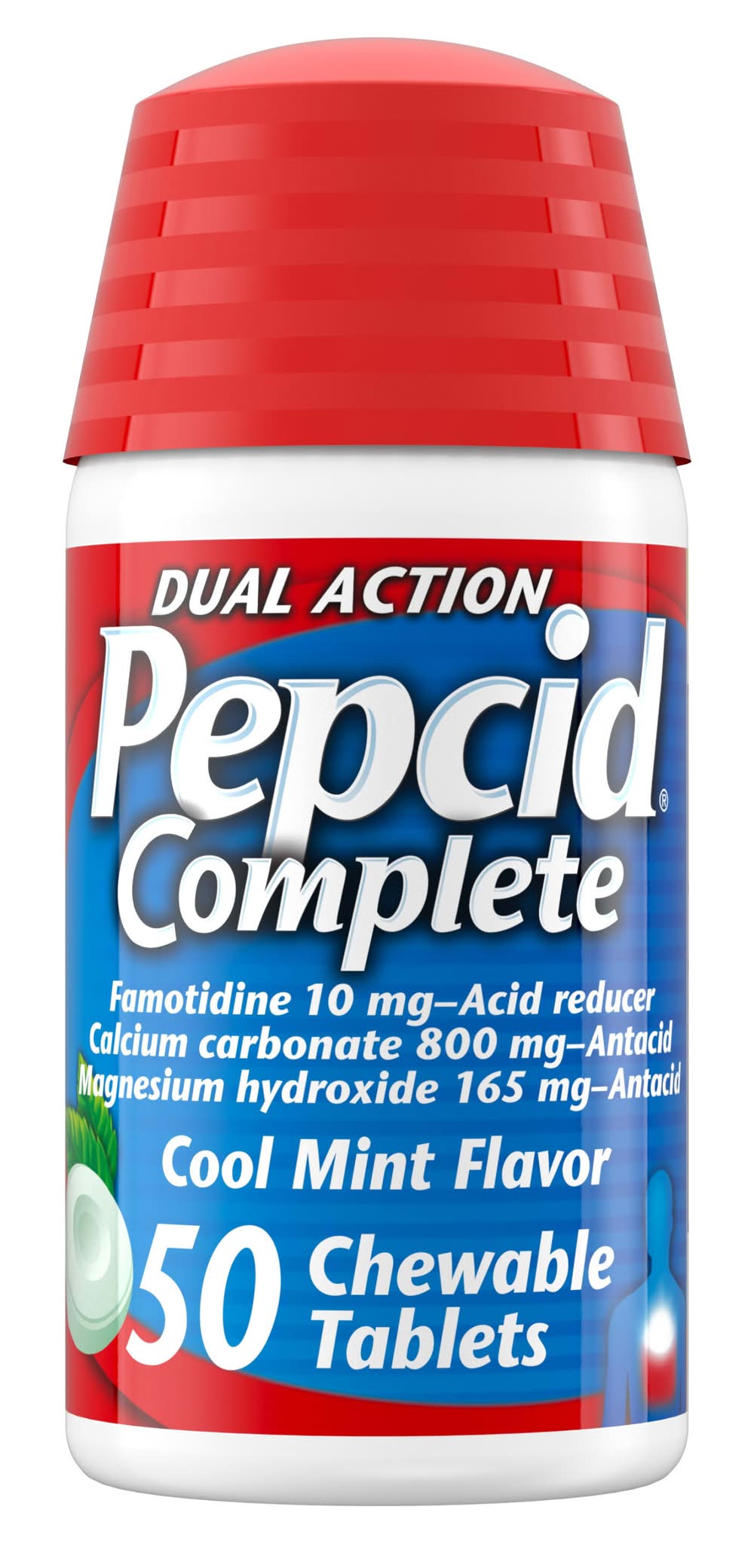 Pepcid Complete Acid Reducer + Antacid Chewable Tablets, Cool Mint (50 ct)
