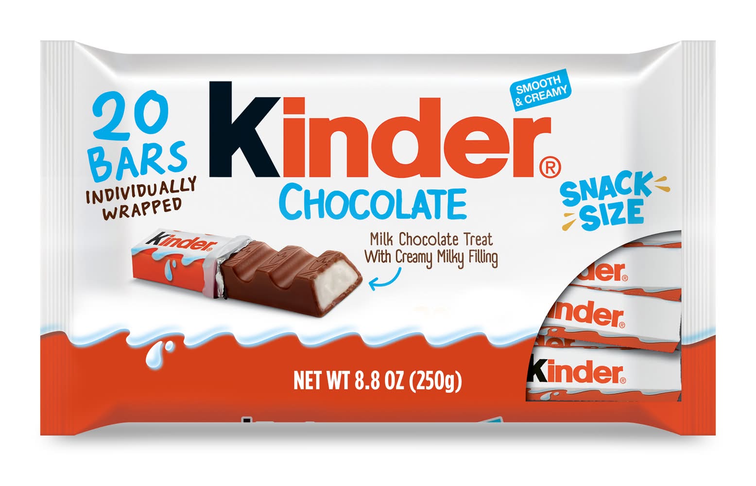 Kinder Snack Size Smooth & Creamy Bars, Chocolate (8.8 oz, 20 ct)