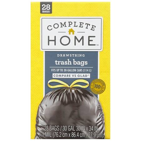Complete Home Drawstring Trash Bags 30 Gallon