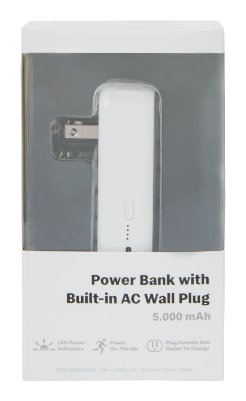 5000 mah Power Bank With Built-In AC Wall Plug White