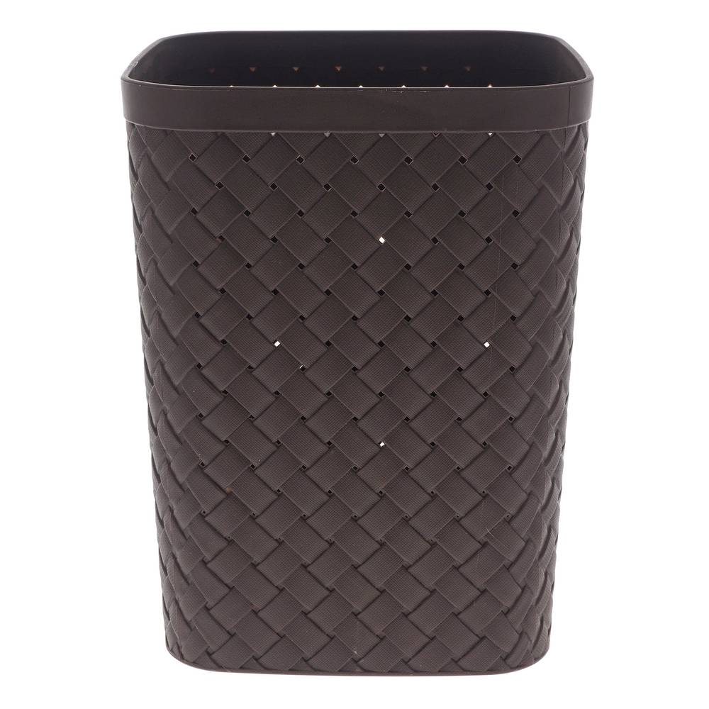 Rattan Look Square Plastic Waste Basket