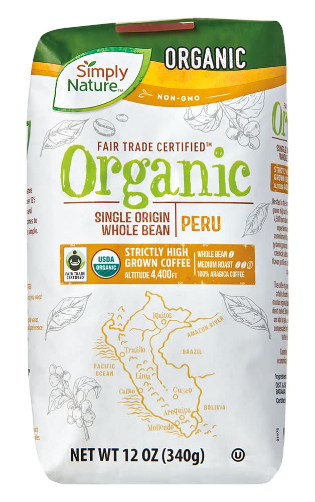 Simply Nature Fair Trade Organic Peru Single Origin Whole Bean Coffee (12 oz)