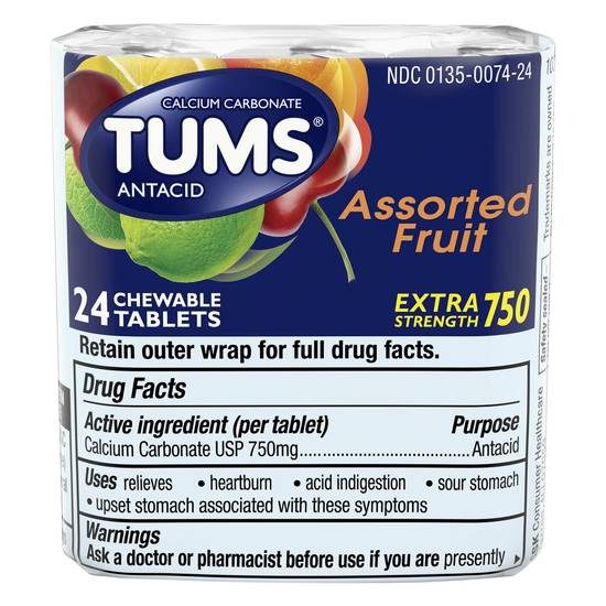 Tums Extra Strength 750 Assorted Fruit Antacid Chewable Tablets (24 ct)