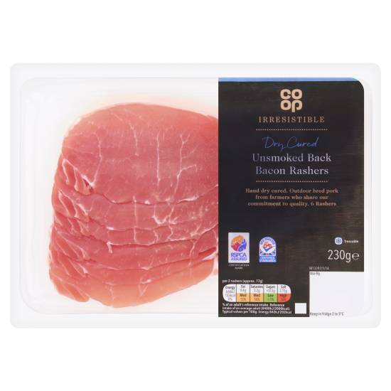 Co-Op Irresistible Air Dry Cured 6 Unsmoked Back Bacon Rashers 230g