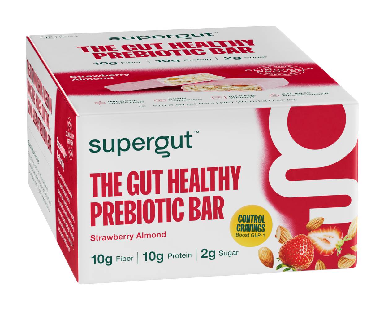 Supergut The Gut Healthy Prebiotic Bars, Strawberry-Almond (12 x 1.8 oz)