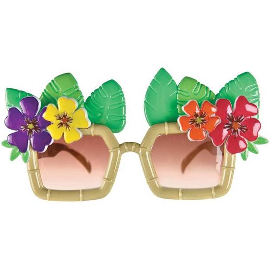 Summer Luau Bamboo & Flower Plastic Sunglasses, 7in x 4.5in