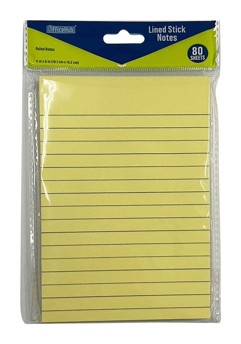 Officehub Lined Sticky Notes 4 In X 6 In 80 Sheets