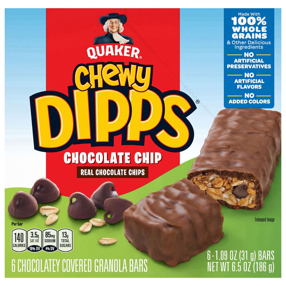 Quaker Chewy Dipps Granola Bars, Chocolate Chip (6 x 1.09 oz)