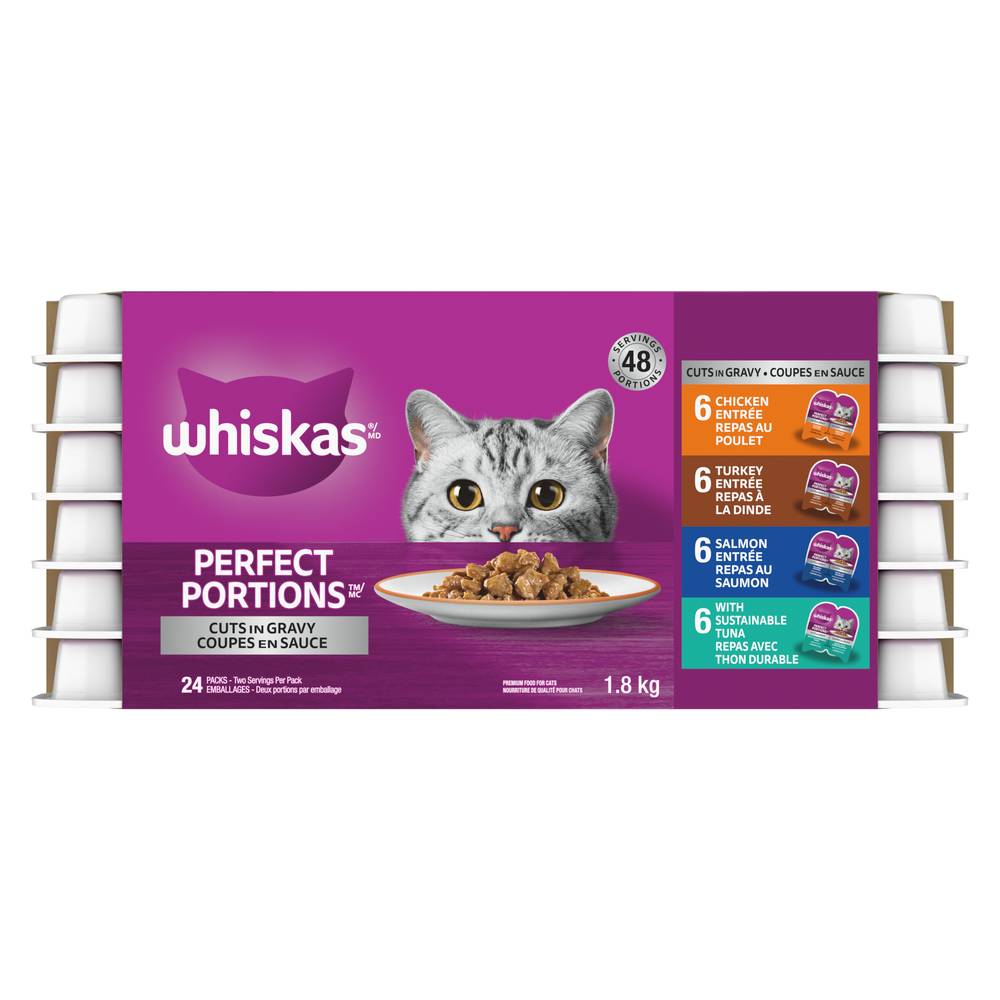 Whiskas Perfect Portions Cuts in Gravy Variety Wet Cat Food (1.8 kg, 24 ct)