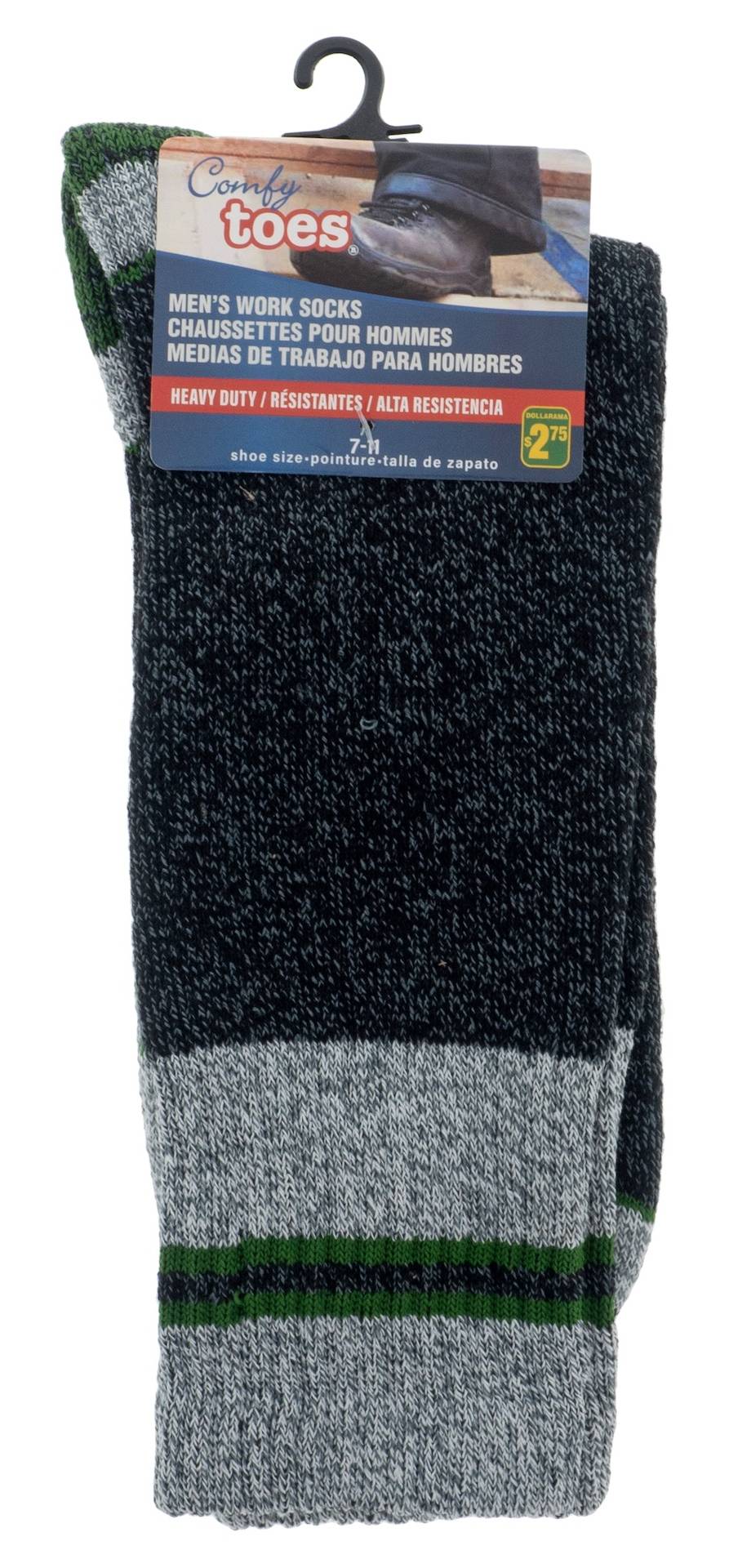 Comfy Toes Men's Heavy Duty Work Sock, Size 7 to 11, Dark Gray-Green (2 ct)