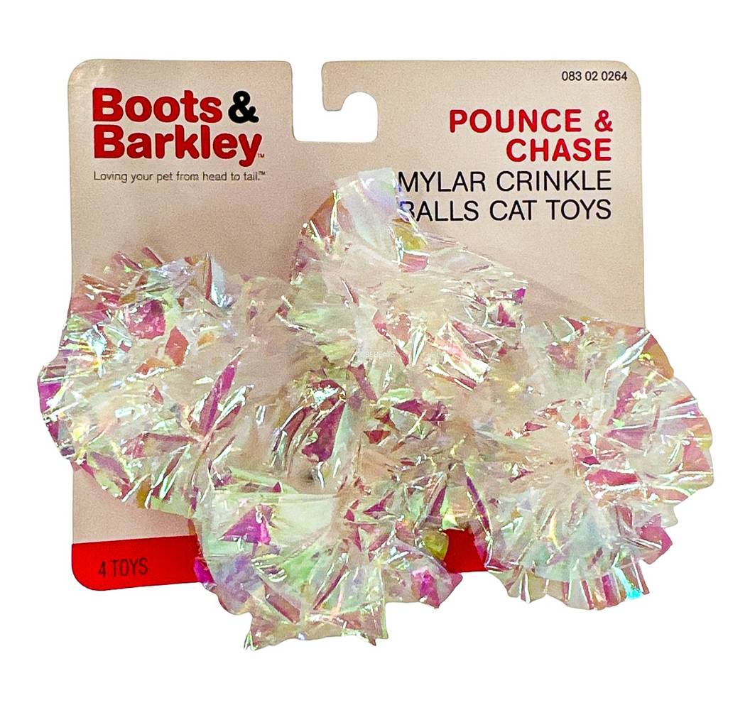 Boots & Barkley Pounce & Chase Mylar Crinkle Balls Cat Toys (4 ct)