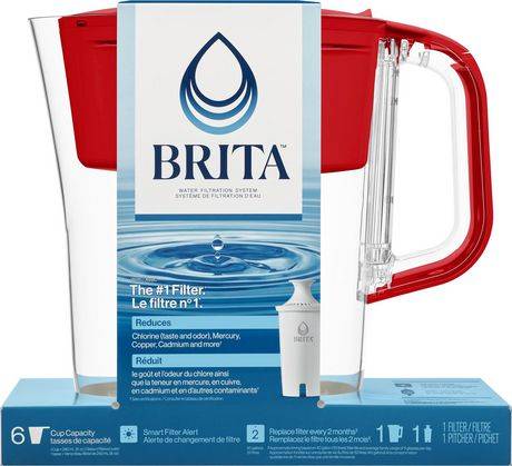 Brita 6 Cup Space Saver Water Filter Pitcher, Red