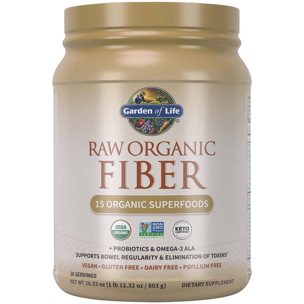Raw Organic Fiber Powder - 15 Superfoods For Digestive Support (30 Servings)