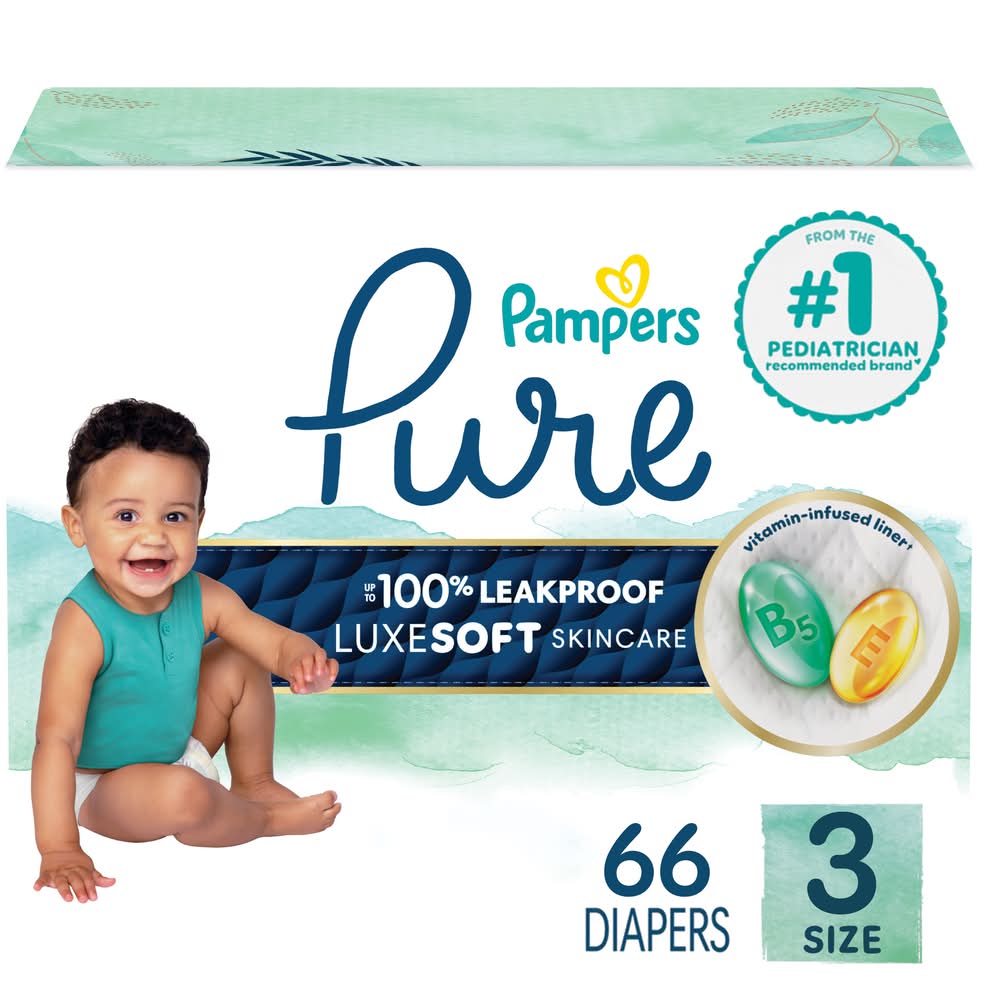 Pampers Pure Protection Diapers, Size 3 (2.06 lbs, 66 ct)