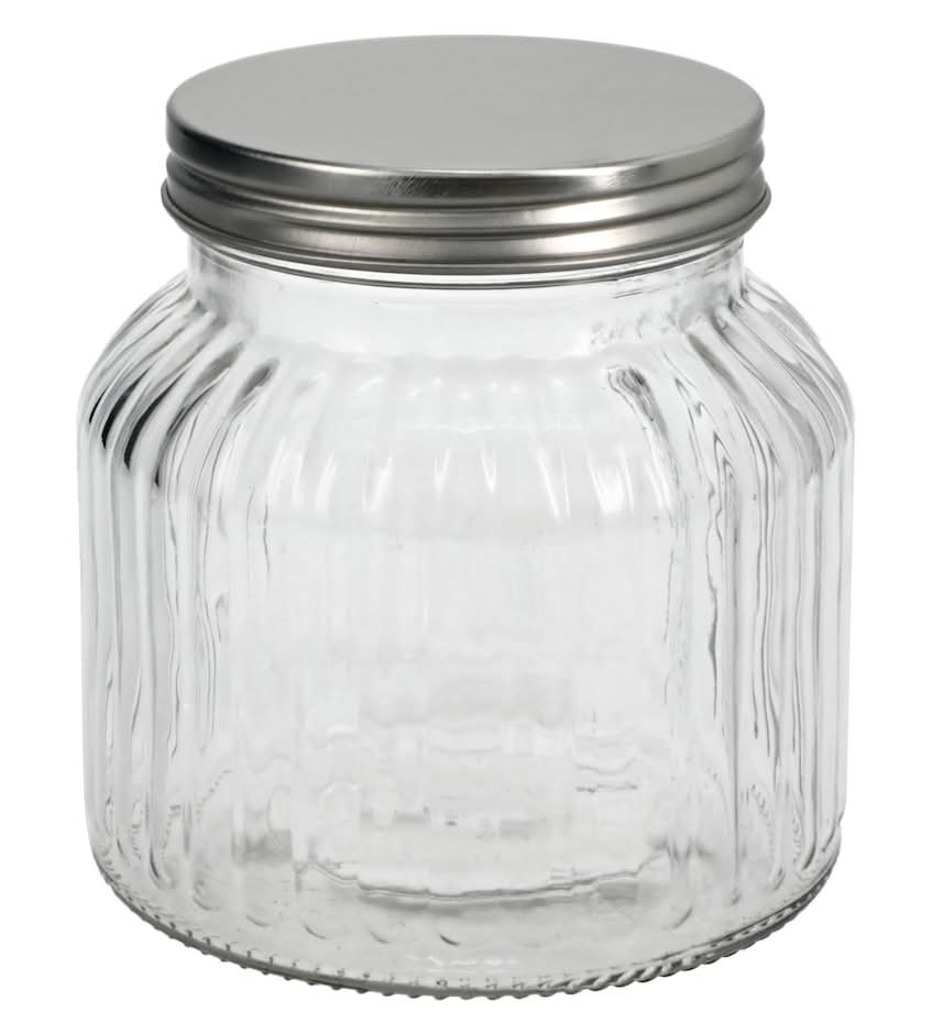 Ribbed Glass Jars With Metal Lid 24 oz, 4.5x6.125 in