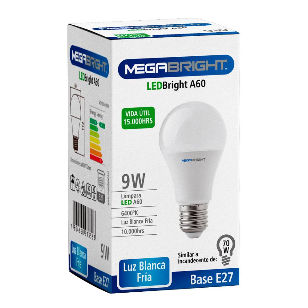 Megabright ampolleta led a60 9.5w/6400k e-27 (1 u)