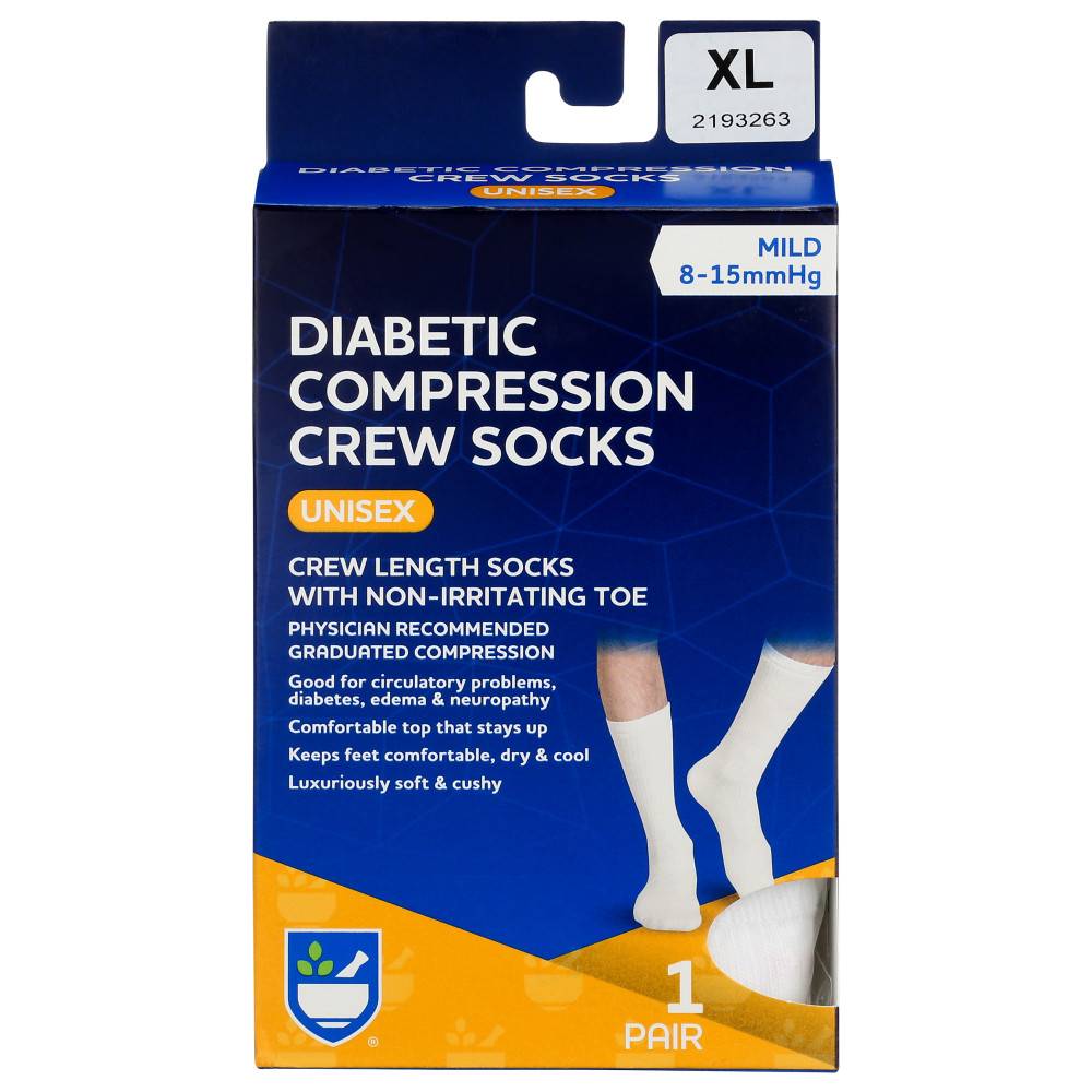 Rite Aid Uni-Sex Diabetic Crew Sock - White, XL, 1 Pair