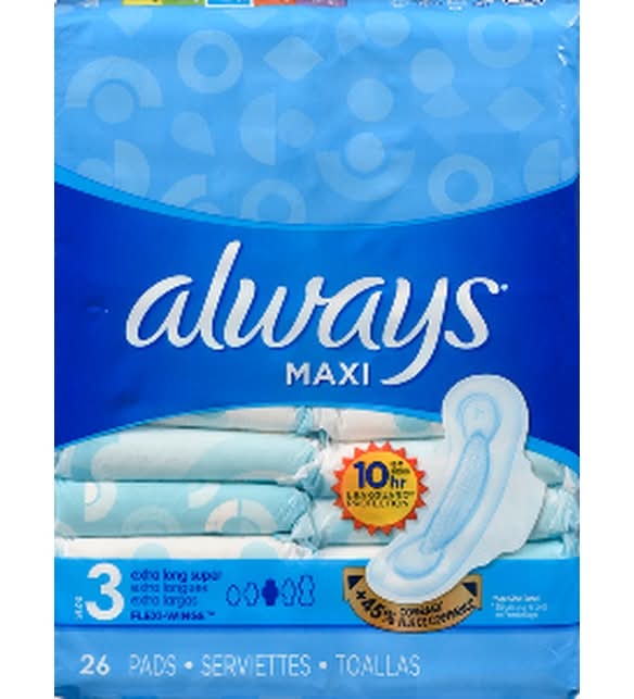 Always Maxi Extra Long Super Pads With Wings, Size 3 (26 ct)