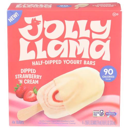 Jolly Llama Strawberry 'N Cream Half-Dipped Yogurt Bars 4 Pack