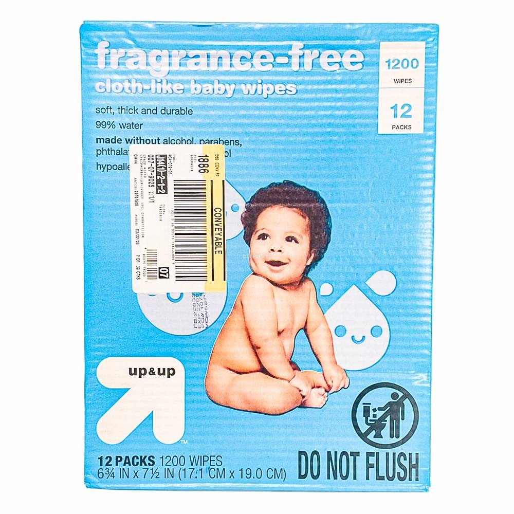 up&up Fragrance Free Personal Baby Wipes, 6 3/4 In X 7 1/2 In (12 x 1200 ct)