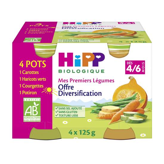 Hipp Biologique - Purées de légumes bio adaptées aux enfants dès 4/6 mois (4 pièces)